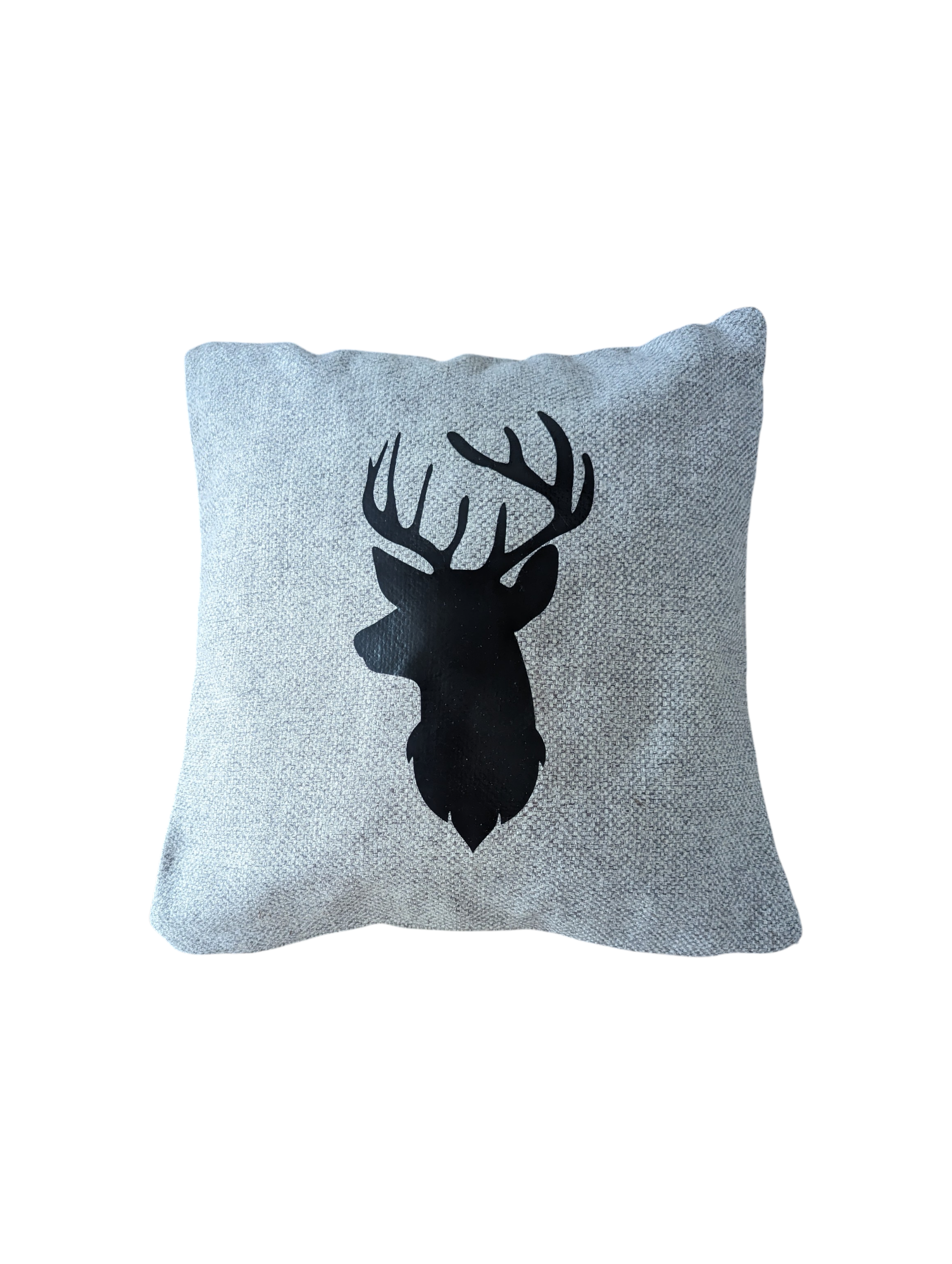 Graues Zirbenpolster, Zierkissen, mit alpinem Hirschmotiv. Handgefertigt in Tirol. 