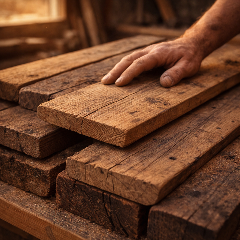 unterschiedliche Altholzbretter zur händischen Weiterbearbeitung