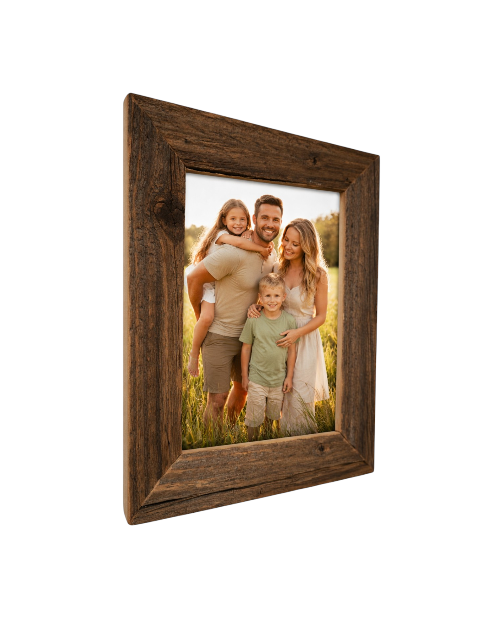 Bilderrahmen aus Altholz für das Fotoformat 10x15cm in der Seitenansicht. 