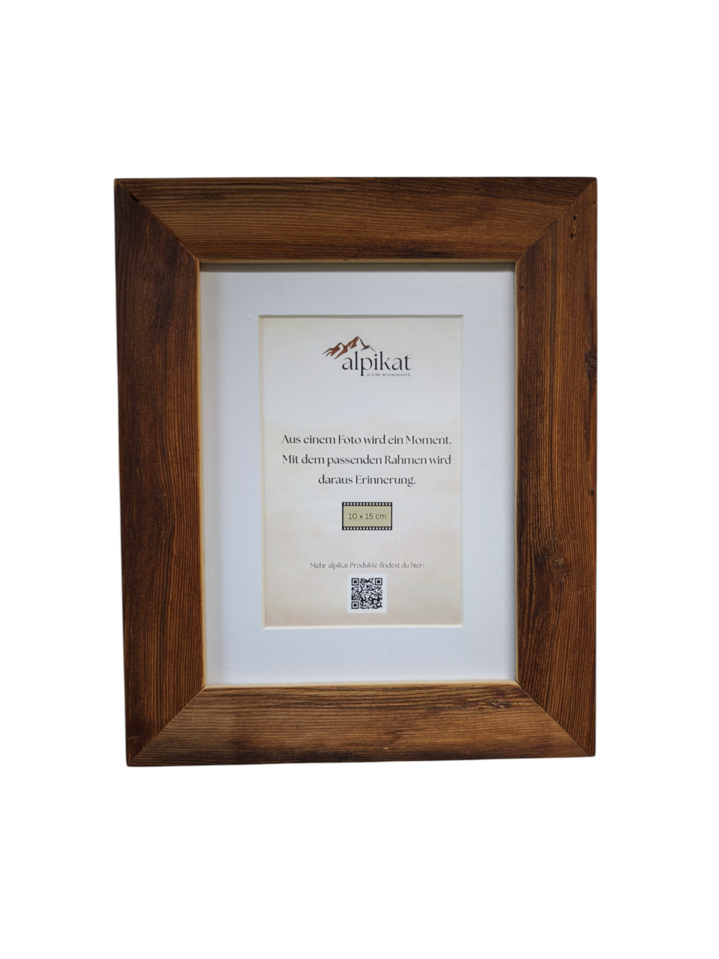 Bilderrahmen aus dunklem Altholz mit Passepartoutausschnitt für das Fotoformat 13x18cm