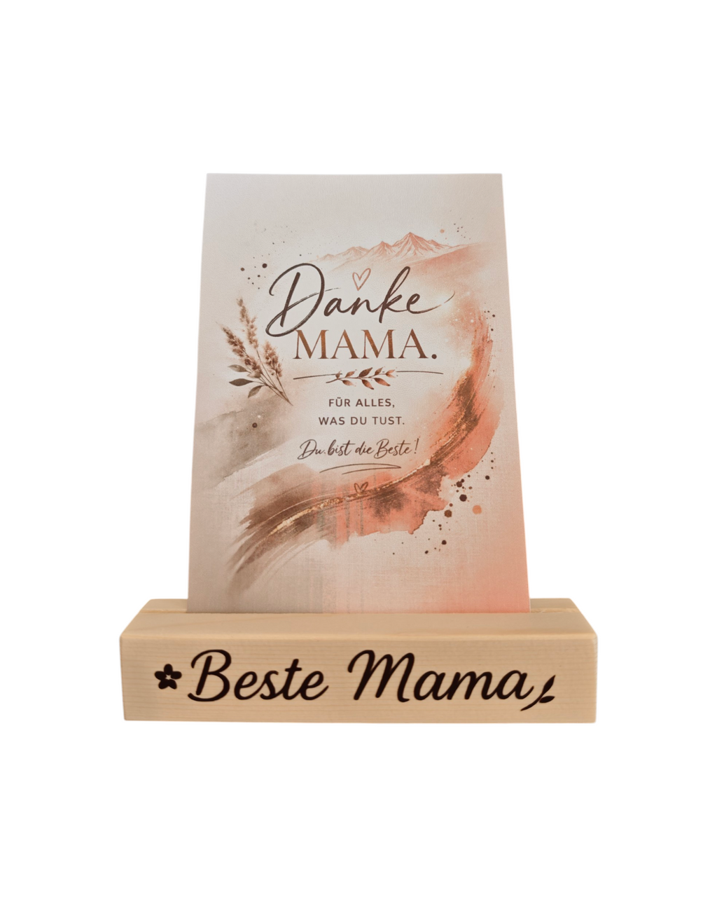 Kleine Fotoleiste aus Holz mit der Aufschrift Beste Mama. Mit enthalten ist ein Inlay mit dem Text Danke Mama, du bist die Beste. Ideales,handgefertigtes Geschenk zum Muttertag. Erzeugt in liebevoller Handarbeit im Tiroler Wipptal. 