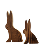 Handgefertigte Osterdekoration mit Hasenmotiv. Erhältlich im Set zu 2 Stück unterschiedlicher Größe. 