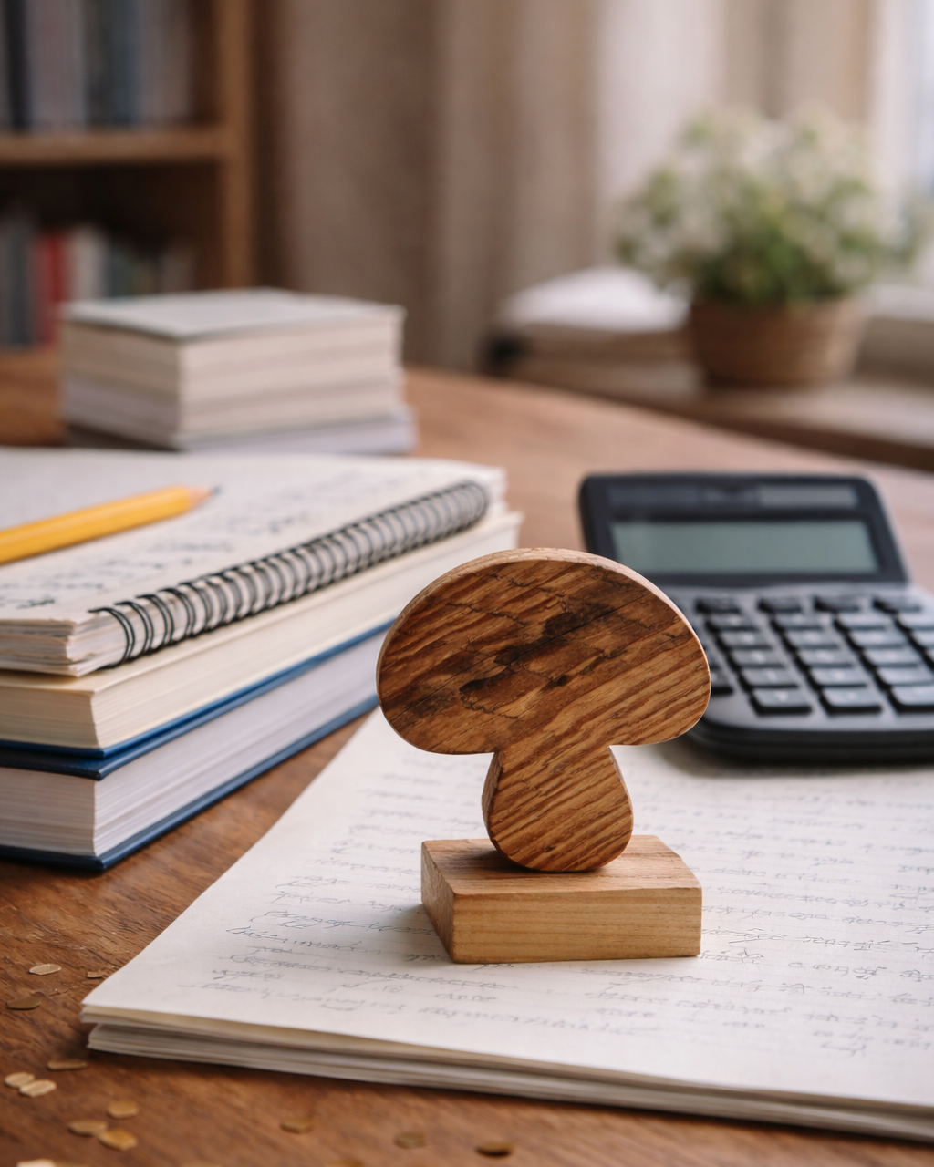 Kleiner Glückspilz aus Holz als Glücksbringer für Prüfungen