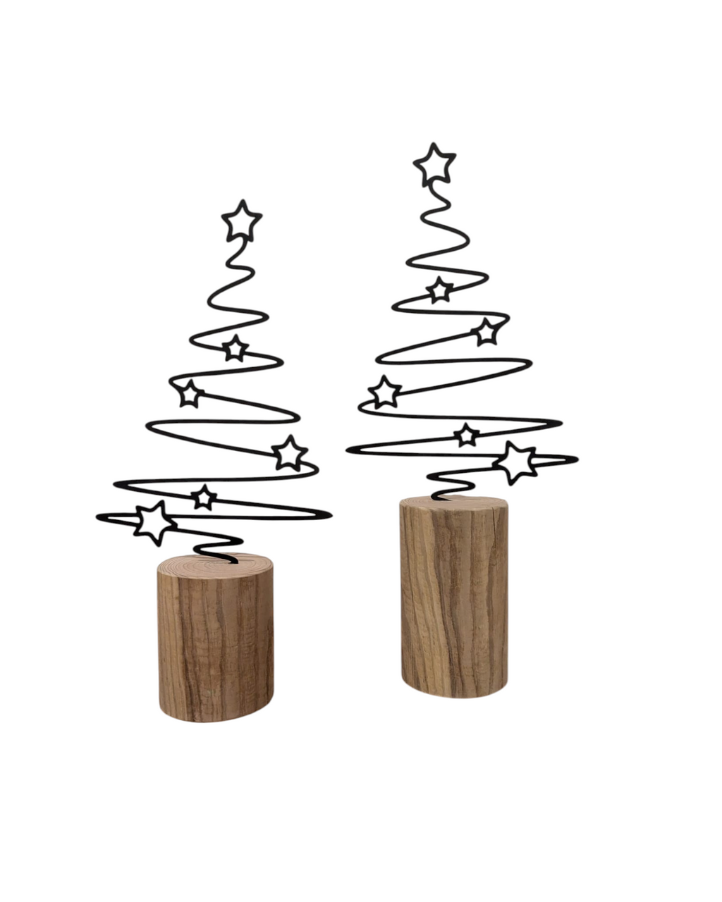 Weihnachtlicher Wackelbäumchen aus Metall auf Sockel aus Baumstamm. Erhältlich in zwei Größen. 